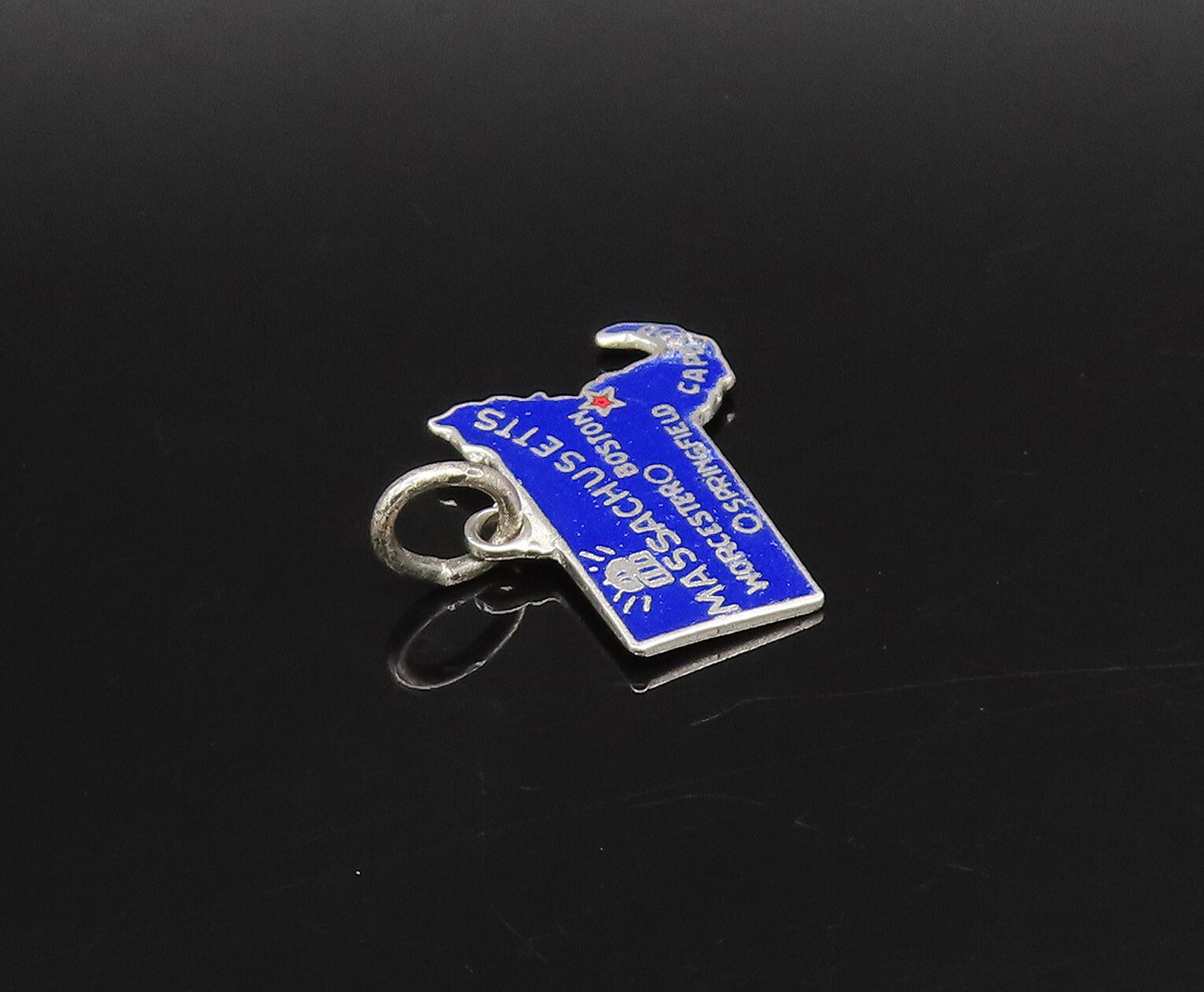 925 Sterling Silver Vintage Enamel Massachusetts State Souvenir Pendant PT21631