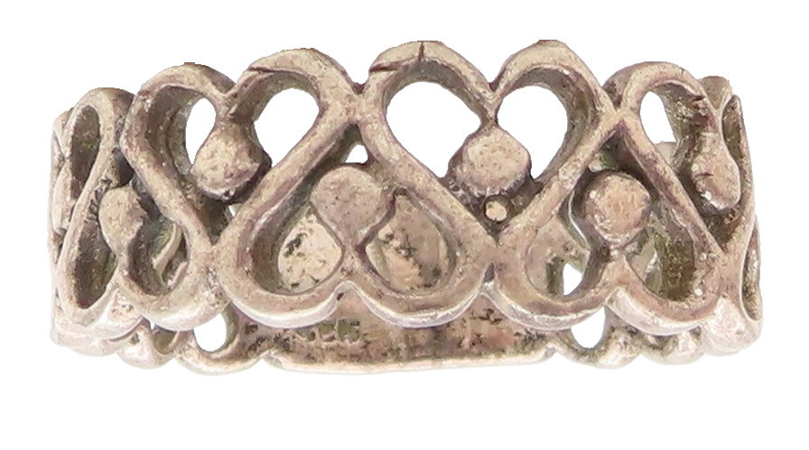 925 Sterling Silver Vintage Ring Cutout Up & Down Heart Wave  Sz 8.5  RG28803