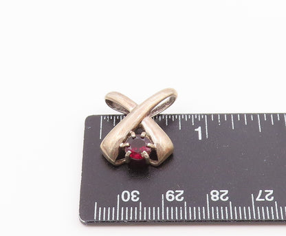 925 Sterling Silver  Vintage Prong Set Garnet Crossed Slide Pendant  PT17629