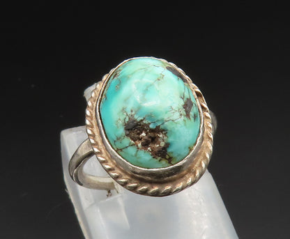 SOUTHWESTERN 925 Silver Vintage Rope Twist Edge Turquoise Ring Sz 3 RG24746