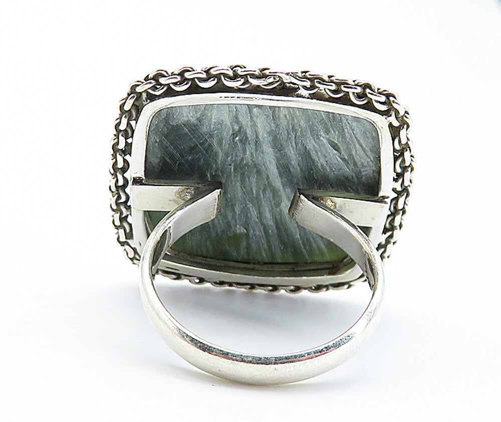 925 Sterling Silver  Gemstone Chain Link Square Cocktail Ring Sz 9  RG8182