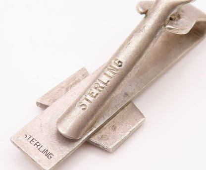 925 Sterling Silver  Vintage Blue Enamel Keystoner Tie Clip  TR2943
