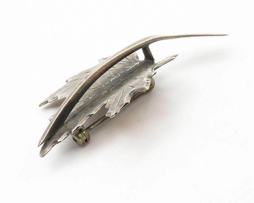 BEAU 925 Sterling Silver  Vintage Dark Tone Maple Leaf Brooch Pin  BP5049
