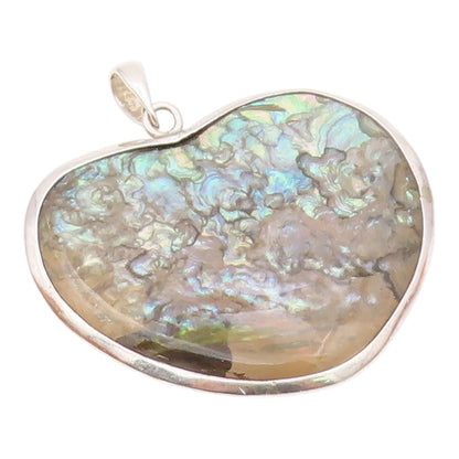 925 Sterling Silver  Vintage Double Sided Heart Shaped Abalone Pendant PT21767