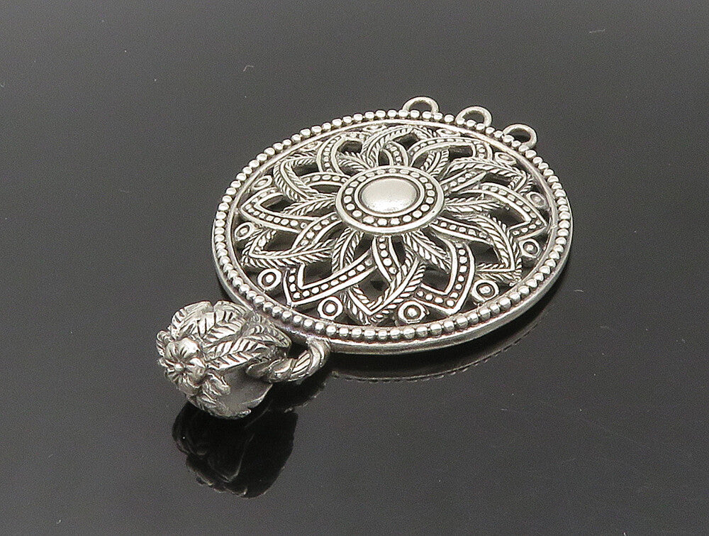925 Sterling Silver  Vintage Floral Motif Beaded Pattern Pendant  PT20030