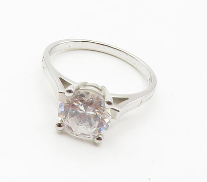 925 Sterling Silver  Sparkling Cubic Zirconia Solitaire Ring Sz 8  RG15312