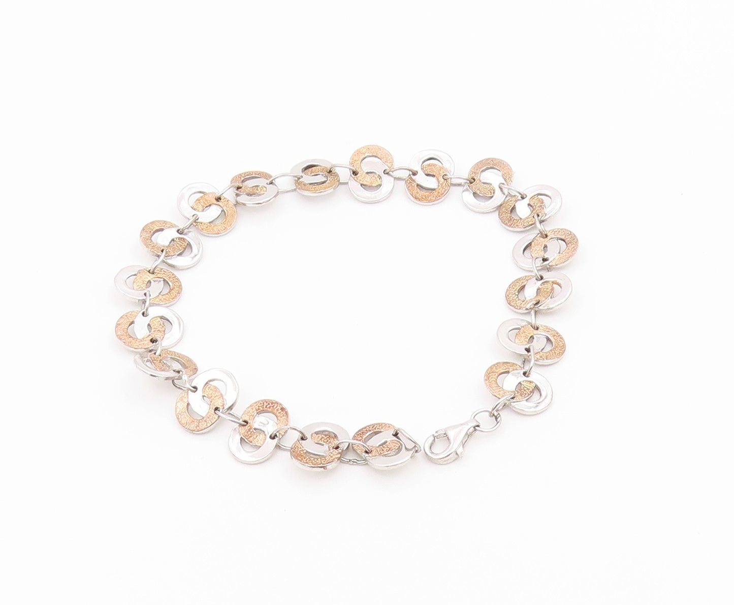 925 Sterling Silver Vintage Bracelet Two Tone Interlocking Circles Link  BT12200