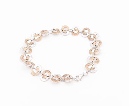 925 Sterling Silver Vintage Bracelet Two Tone Interlocking Circles Link  BT12200