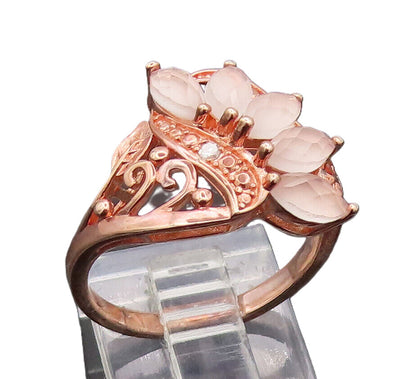925 Silver  Vintage Swirly Carved Diamonds Quartz Leaf Ring Sz 8  RG26946
