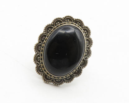 925 Sterling Silver  Vintage Cabochon Black Onyx Cocktail Ring Sz 6  RG13779