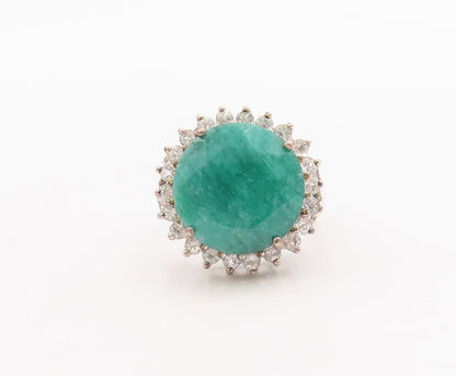 925 Sterling Silver Vintage Ring Round Green Gemstone Halo Topaz  Sz 7  RG29272