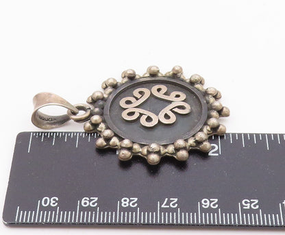 925 Sterling Silver  Vintage Oxidized Pretzel Swirl Round Pendant  PT12403