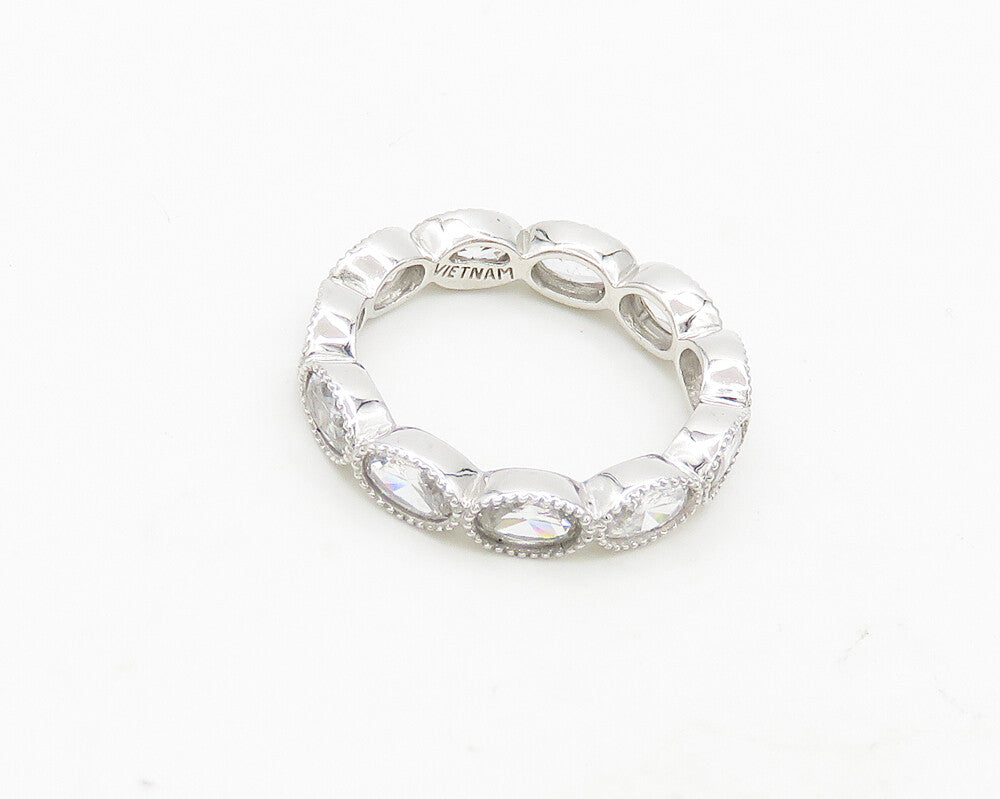 925 Sterling Silver  Vintage Shiny Cubic Zirconia Eternity Ring Sz 6  RG19829