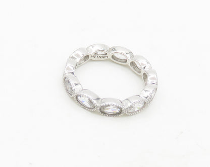 925 Sterling Silver  Vintage Shiny Cubic Zirconia Eternity Ring Sz 6  RG19829