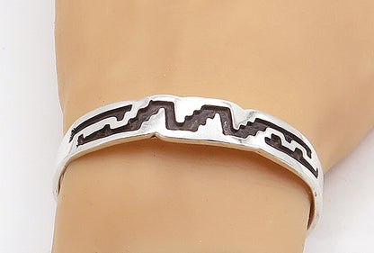 MEXICO 925 Sterling Silver  Vintage Shiny Enamel Pattern Cuff Bracelet  BT1597