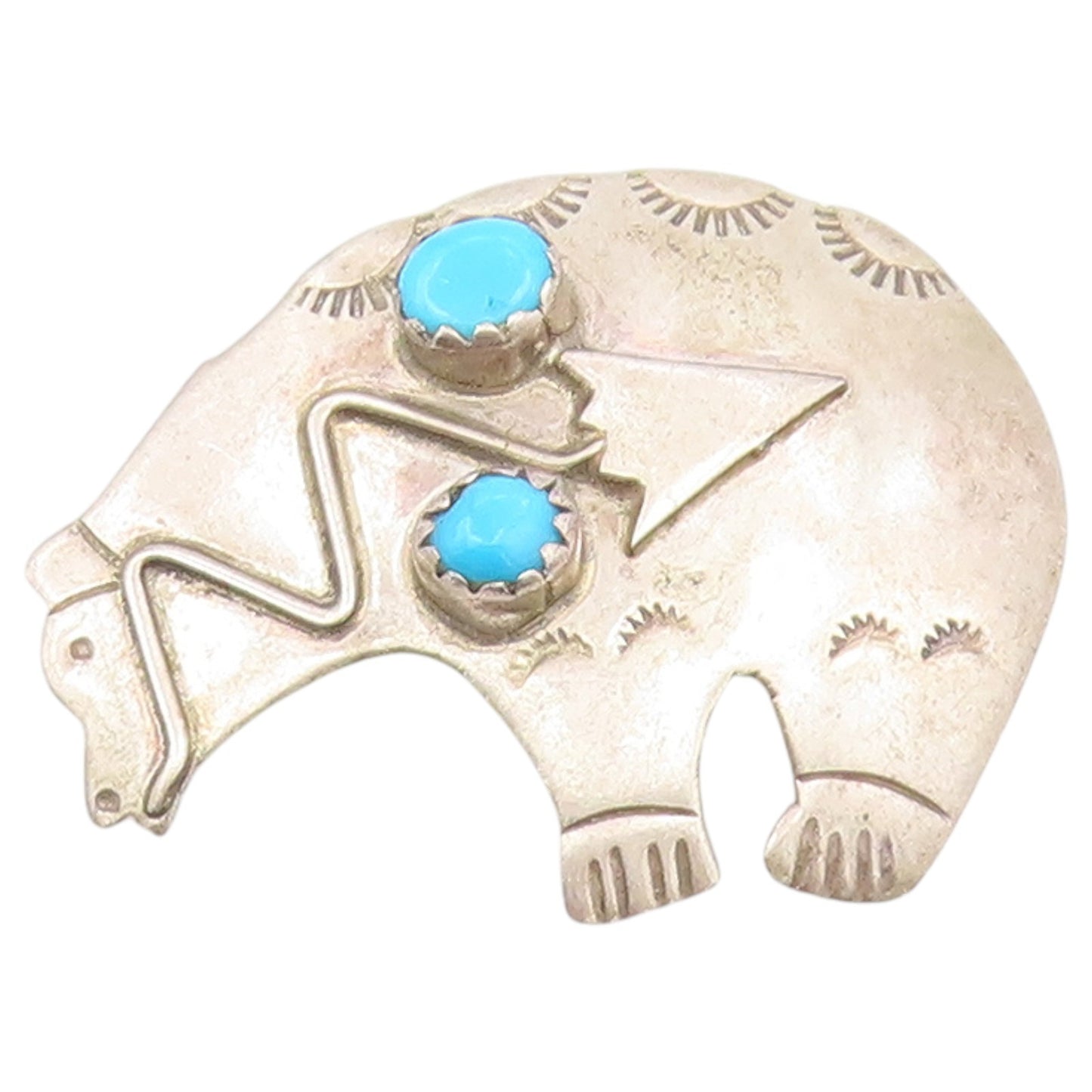 925 Sterling Silver Vintage Brooch Pin JEFF LARGO NAVAJO Turquoise Bear  BP12628