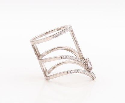925 Sterling Silver Vintage Ring Cutout Large Designer CZ Inlay  Sz 5.5  RG28760