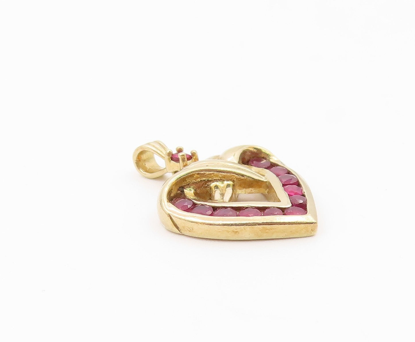 925 Sterling Silver  Vintage Gold Plated Ruby Love Heart Pendant  PT20937