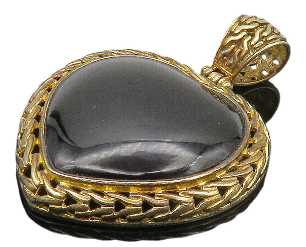 925 Sterling Silver  Vintage Cabochon Black Onyx Love Heart Pendant  PT11716