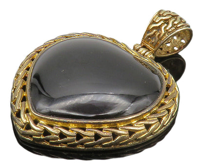 925 Sterling Silver  Vintage Cabochon Black Onyx Love Heart Pendant  PT11716