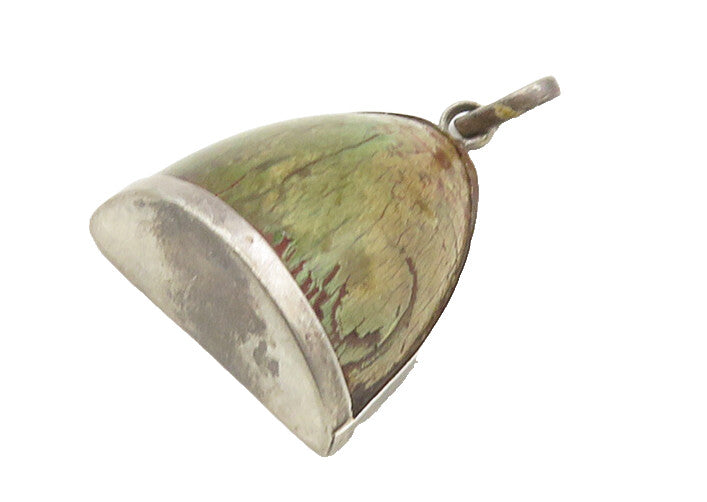925 Sterling Silver  Vintage Green Stone Bell Shaped Hollow Pendant  PT14374