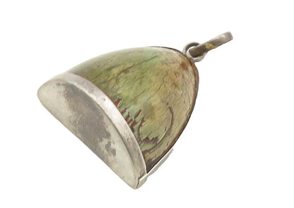 925 Sterling Silver  Vintage Green Stone Bell Shaped Hollow Pendant  PT14374