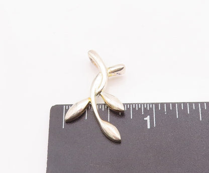 925 Sterling Silver Vintage Pendant Minimalist Carved Cutout Leaved  PT22962