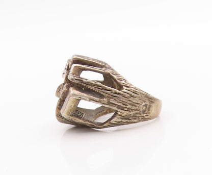 925 Sterling Silver Vintage Ring Dark Tone Brutalist Design Cutout  Sz 5 RG33347