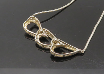 925 Sterling Silver  Vintage Genuine Diamonds Hearts Chain Necklace  NE3619