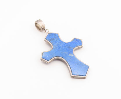 925 Sterling Silver Vintage Pendant WHITNEY KELLY Lapis Lazuli Cross  PT26601