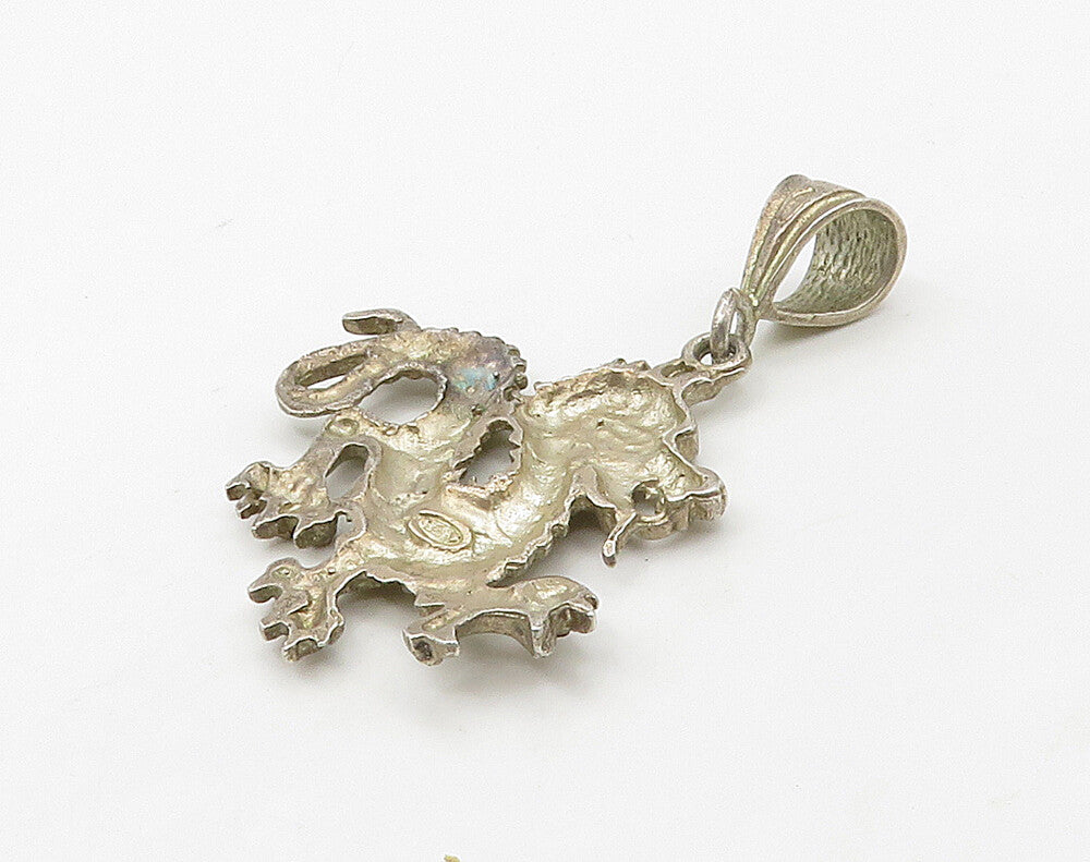 925 Sterling Silver  Vintage Diamond Cut Detail Dragon Motif Pendant  PT12611