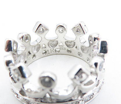 925 Sterling Silver  Topaz Polished Royal Crown Motif Band Ring Sz 6  RG5940