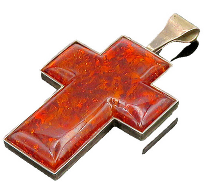 DTR JAY KING 925 Sterling Silver Vintage Amber Religious Cross Pendant PT15876