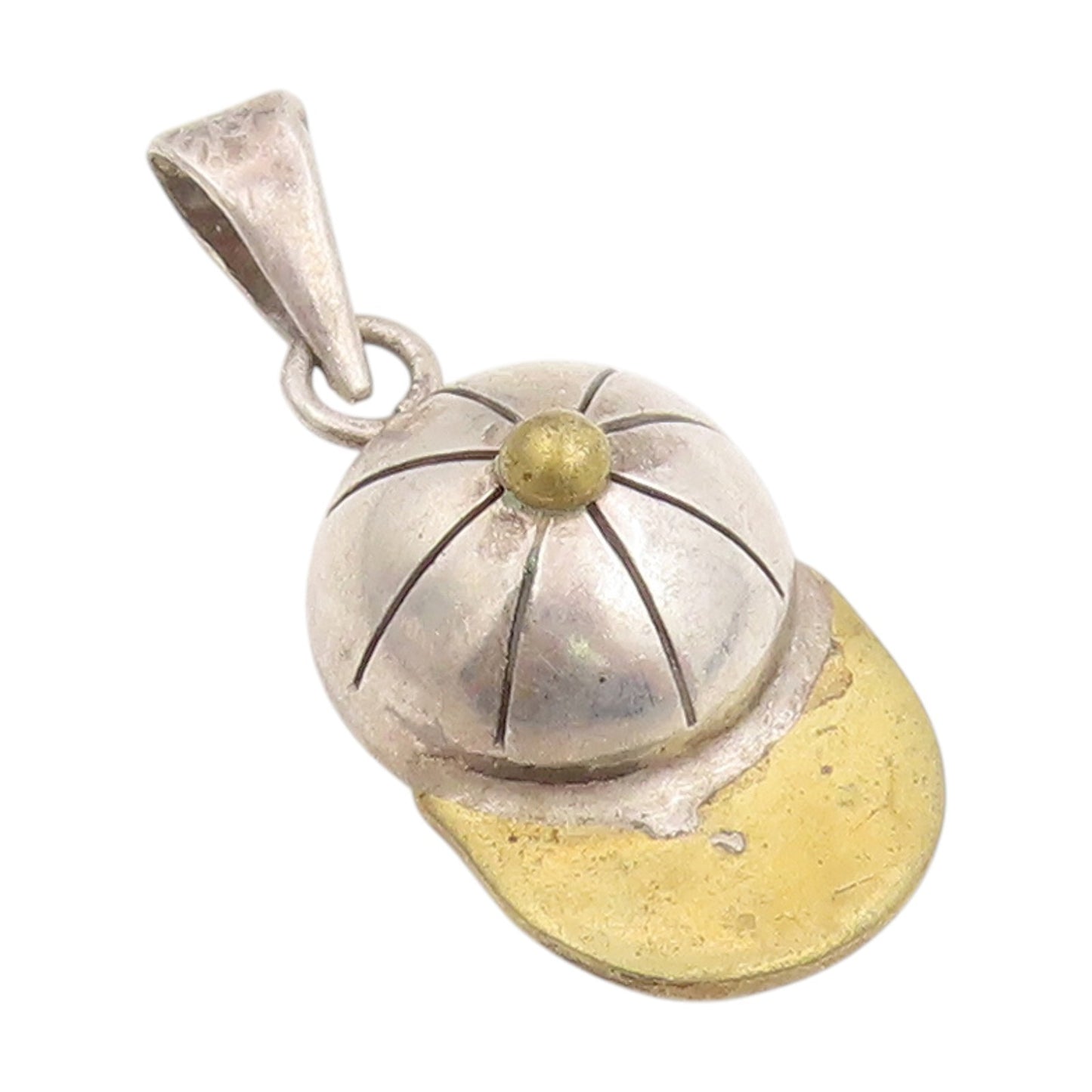 925 Sterling Silver Vintage Pendant Etched Two Tone Baseball Cap Charm  PT25240