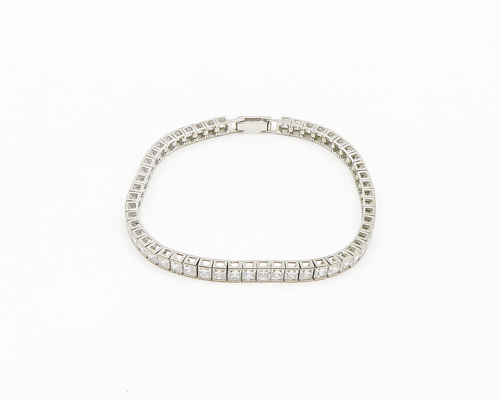 925 Sterling Silver  Vintage Cubic Zirconia Box Link Chain Bracelet  BT7894