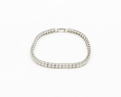 925 Sterling Silver  Vintage Cubic Zirconia Box Link Chain Bracelet  BT7894