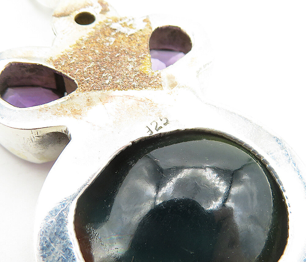 925 Sterling Silver  Vintage Shiva Eye Shell Amethyst & Pearl Pendant  PT3104