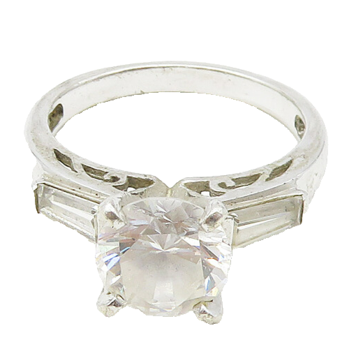 925 Sterling Silver  Cubic Zirconia Solitaire With Accents Ring Sz 7  RG17341