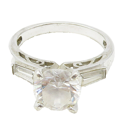 925 Sterling Silver  Cubic Zirconia Solitaire With Accents Ring Sz 7  RG17341