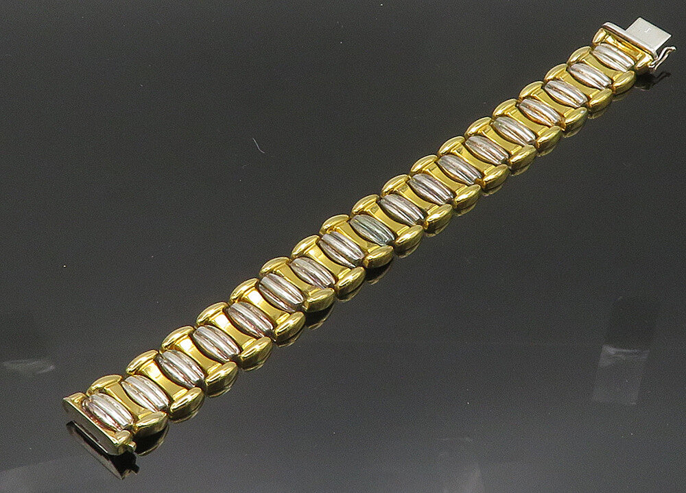 925 Sterling Silver  Vintage Shiny Two Tone Hinge Chain Bracelet  BT8107
