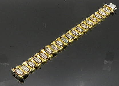 925 Sterling Silver  Vintage Shiny Two Tone Hinge Chain Bracelet  BT8107