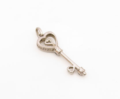 925 Silver  Vintage Black & White Genuine Diamonds Love Key Pendant  PT21322