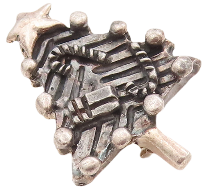 925 Sterling Silver Vintage Brooch Pin Solid Carved Mini Christmas Tree  BP10976