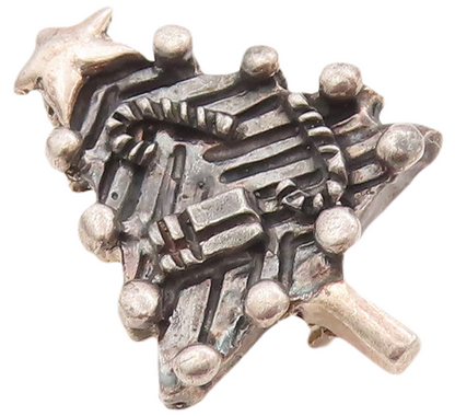 925 Sterling Silver Vintage Brooch Pin Solid Carved Mini Christmas Tree  BP10976