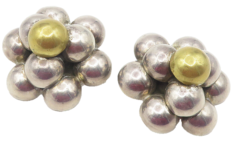 925 Sterling Silver  Vintage 2 Tone Floral Cluster Non Pierce Earrings  EG6069