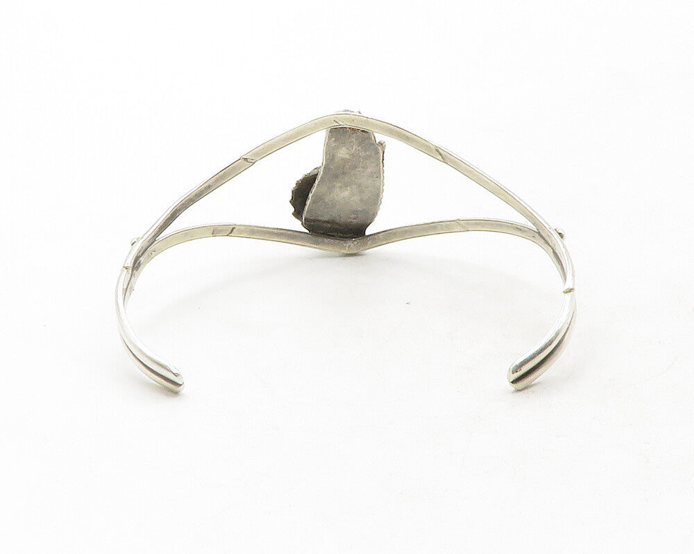 NAVAJO 925 Sterling Silver Vintage Mother Of Pearl Floral Cuff Bracelet  BT4853