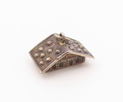 925 Sterling Silver  Vintage Dark Tone Cottage House Motif Pendant  PT18460