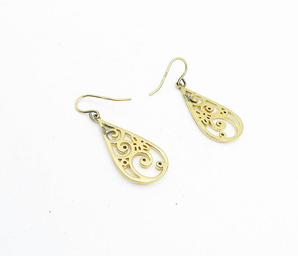 925 Sterling Silver  Topaz Gold Plated Open Swirl Tear Drop Earrings  EG2338