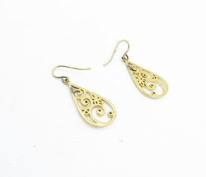 925 Sterling Silver  Topaz Gold Plated Open Swirl Tear Drop Earrings  EG2338