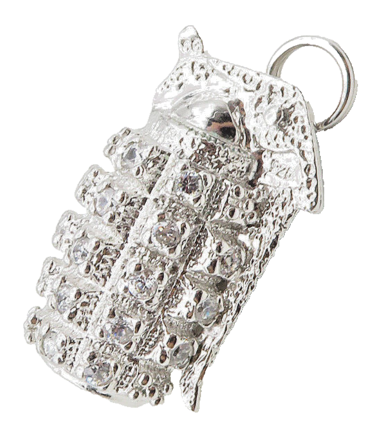 925 Sterling Silver  Vintage Shiny Cubic Zirconia Hand Grenade Pendant  PT7254